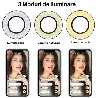 Selfie ring universal cu 3 moduri de iluminare