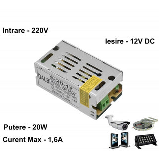 Sursa metalica de alimentare 220V-12V de 20W-1,6A